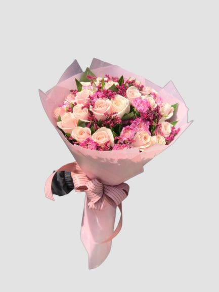 Bó hoa hồng phối hoa cẩm chướng