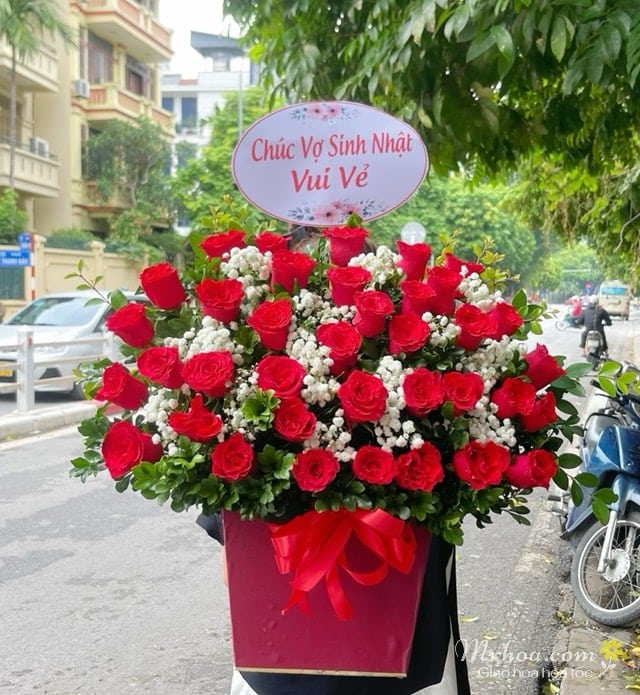 Giỏ hoa hồng đỏ tặng sinh nhật, chúc mừng
