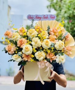 Giỏ hoa hồng vàng cam