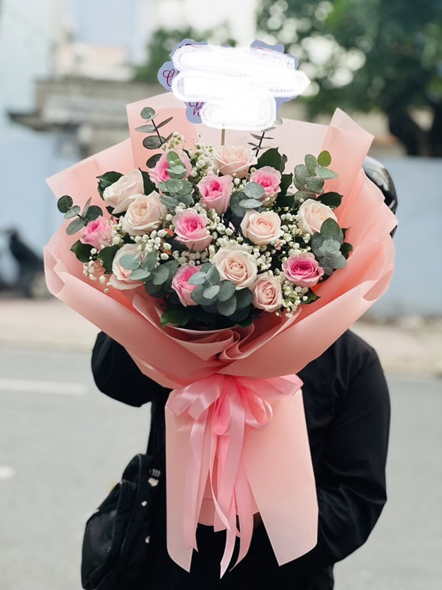 Bó hoa mừng thọ màu hồng
