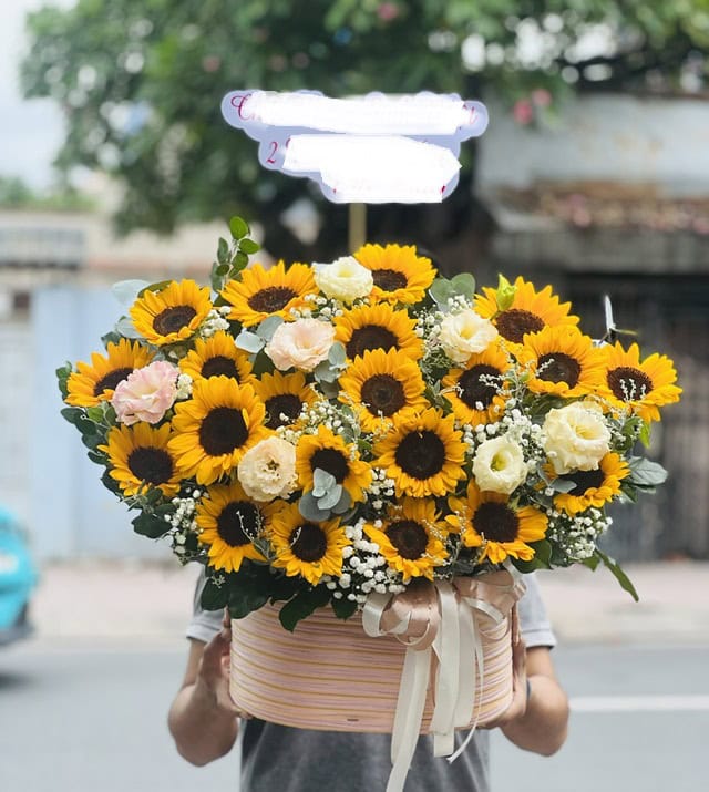 Giỏ hoa hướng dương mừng thọ